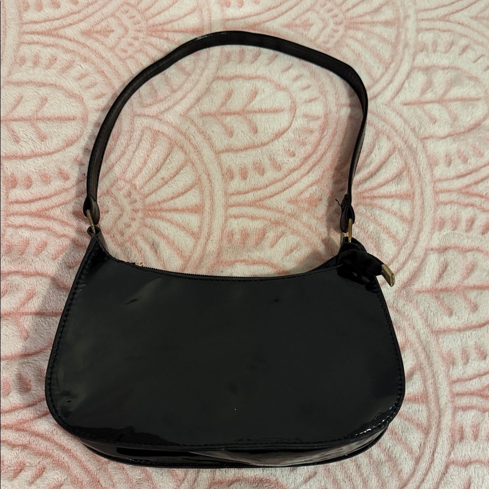 Black Patent Shoulder Bag with Slim Strap